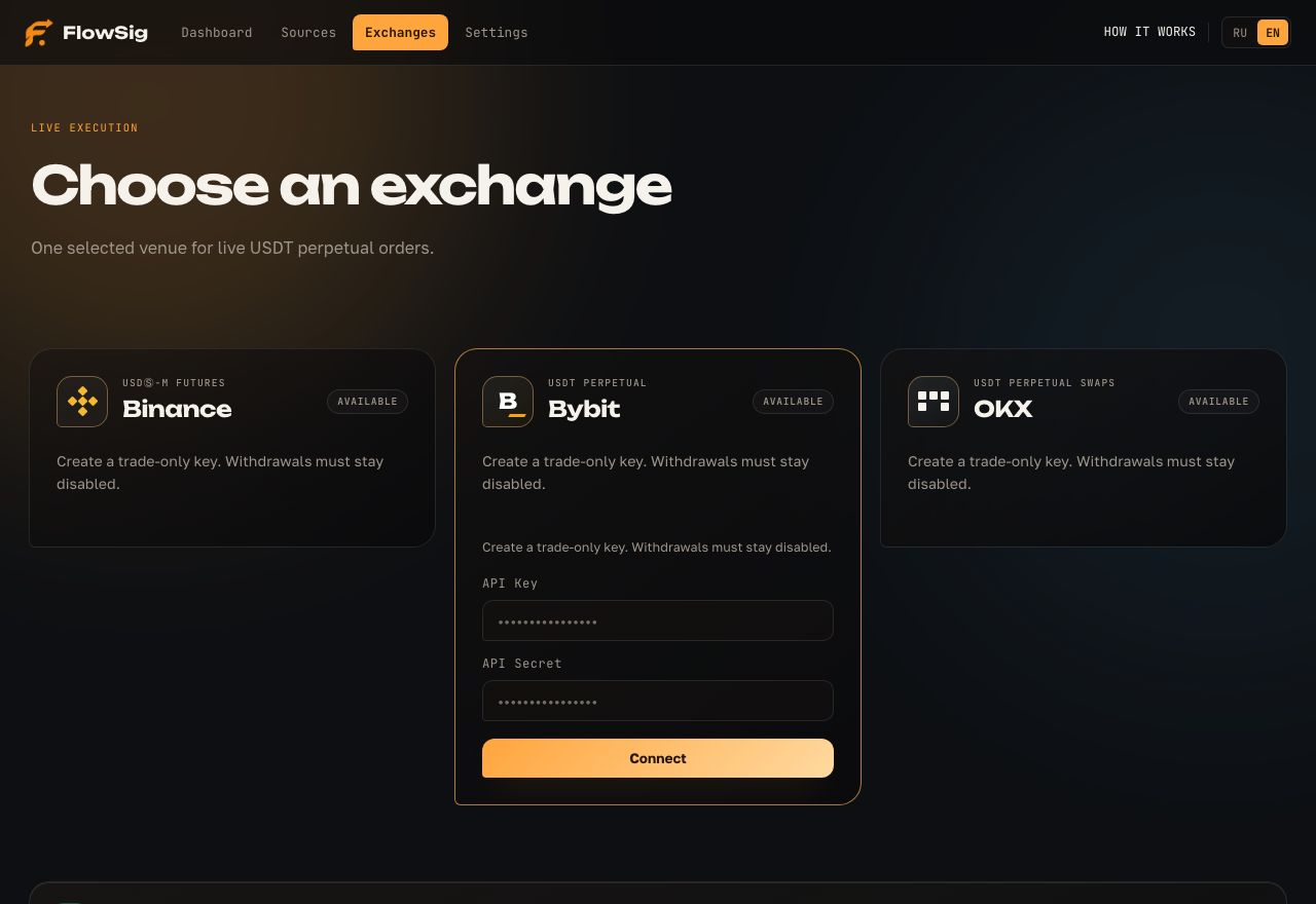 Connect an exchange for LIVE